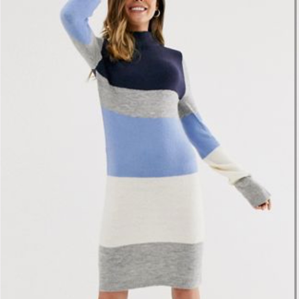 Brave Soul sweater dress in blue & white stripe